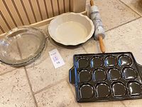 Group shot of all bakeware and rolling pin