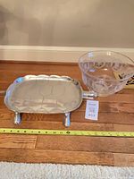 Overall view of tray and bowl with measuring tape for size reference