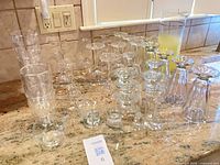Group shot of entire glassware set on countertop