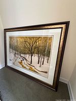 Front view of framed winter forest print