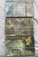 Front view of three coordinating biblical canvas prints Ask Seek Knock