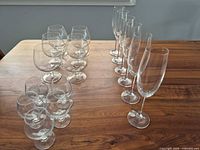 Full set arranged on table showing three glass types