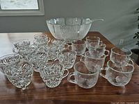Full set: punch bowl, 18 cups, plastic ladle