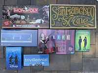Seven boxed items laid out