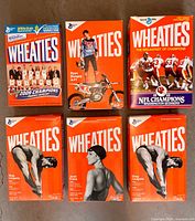 All six Wheaties champion boxes arranged in two rows