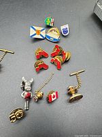 Group view of all pins spread on surface