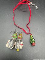 Full view of earrings and pendant necklace