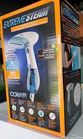 Front of Conair ExtremeSteam box showing product image and specifications