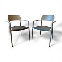 Front view showing both taupe chairs side by side on white background