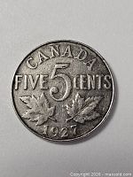 Reverse showing CANADA 5 CENTS and date 1927