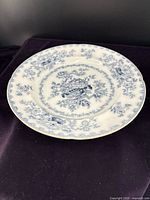 Front view of blue transferware plate