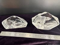 Both crystal sculptures beside 12-in ruler for scale
