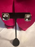 Earrings on display stand showing front view of crystals