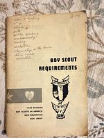 Front cover showing title, emblem, pencil notes and wear
