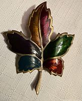 Front view showing multicoloured enamel leaf design