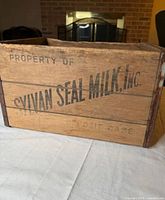 Full view of branded side of wooden crate