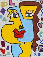 Front view of framed abstract painting showing full artwork and signature