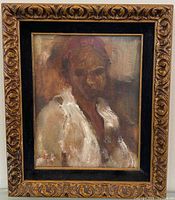 Front view of framed oil portrait showing full artwork and frame carving