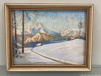 Full view of framed pastel snowy mountain scene