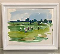 Framed watercolor landscape painting front view