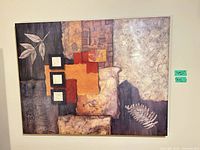 Abstract stretched canvas with leaf and geometric motif