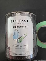 Front view of Serenity can showing brand, line, finish, volume