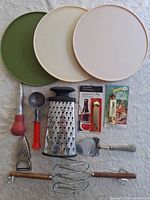 Overview of turntables, utensils, packaged openers and grater