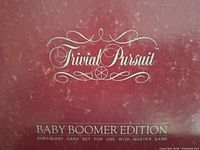 Close-up of box lid showing Trivial Pursuit Baby Boomer Edition branding