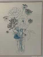 Close view of botanical print showing flower details and color