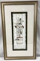 Full view of framed watercolor in gold beaded frame