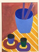 Full view of painting showing still life composition