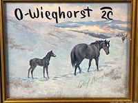 Close view of print showing mare and foal with artist signature