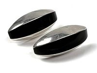 Front view of both earrings showing silver and onyx design