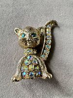 front view of cat brooch showing rhinestone decoration