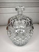 Full view of crystal jar with lid in place
