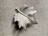 Front view of silver-tone leaf brooch
