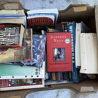 Top view of box showing assorted books