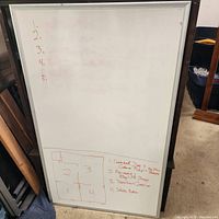 Front of whiteboard showing writing surface, frame, tray