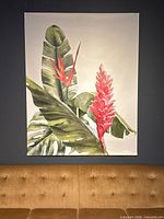 Full view of large botanical print above sofa