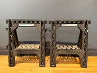 Front view of both Metabo HPT folding sawhorses standing upright