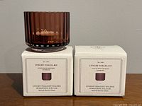 Front view showing both Lyngby Porcelaen tealight holders and original boxes