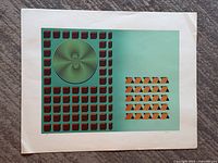 Full view of unframed serigraph on carpet