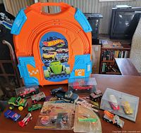 Overall view of track case and vehicles