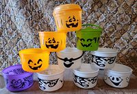 Full group of 10 Boo Bucket pails stacked to show all colors and designs