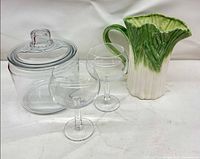Pitcher, jar and two glasses full lot overview