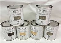 All six Fusion Gel Stain & Topcoat cans in three colours