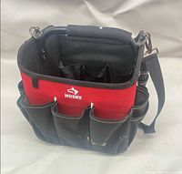 Top view showing open interior dividers and exterior pockets