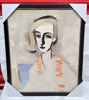 Frontal view of framed giclée canvas portrait print with protective corner covers