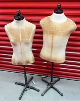 Both dress forms showing torsos, stands, finials and bases