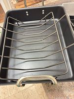 Top view of nonstick roasting pan with rack inside